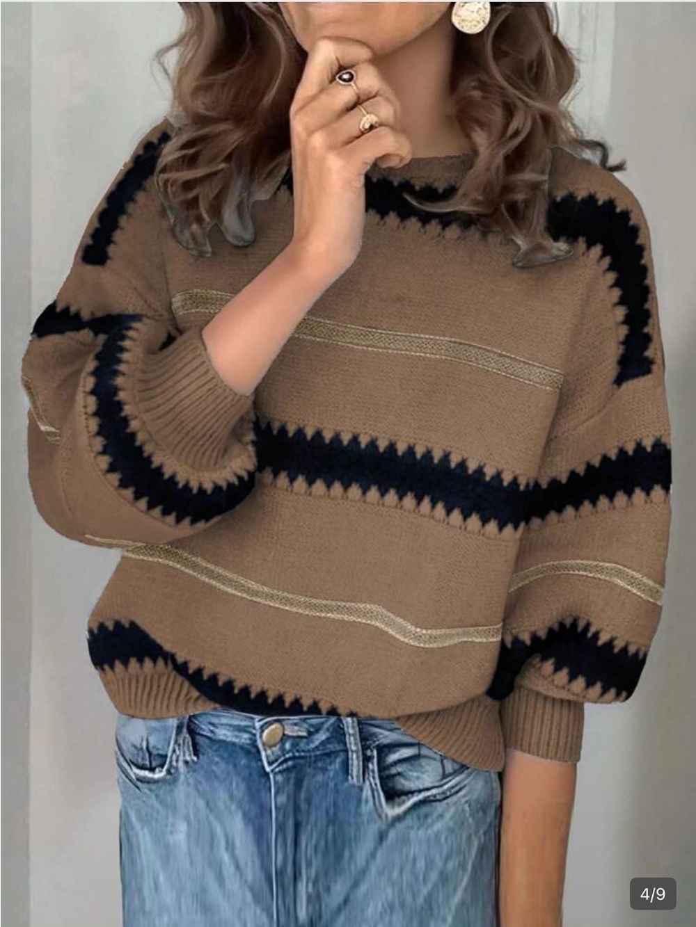 Cozy Brown Striped Knit Sweater - Casual Women's Pullover size XL BNWOT